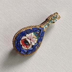 Micro Mosaic Mandolin shaped brooch pin